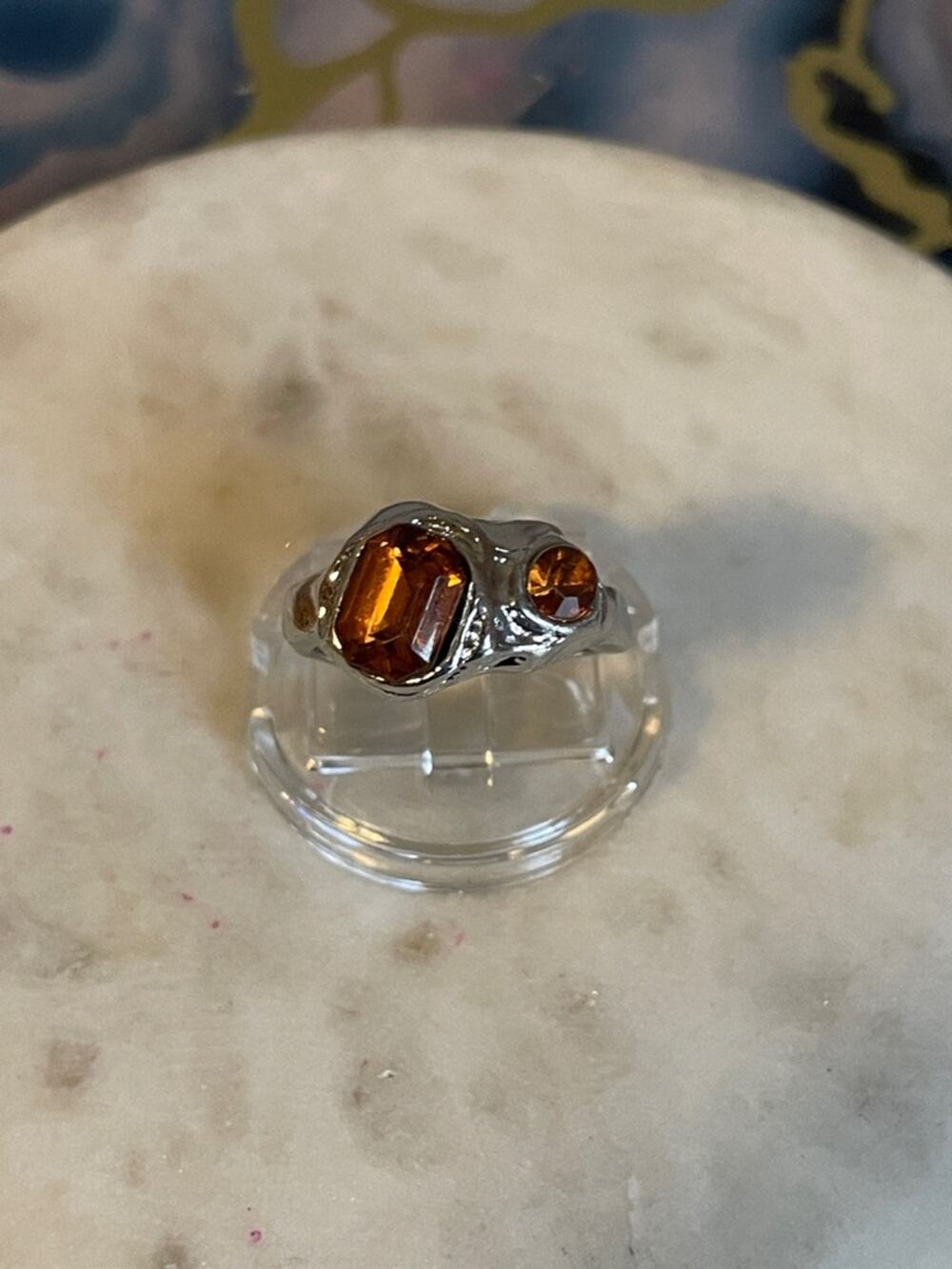 Vintage style 5.5 Amber cz Stone Silver Ring